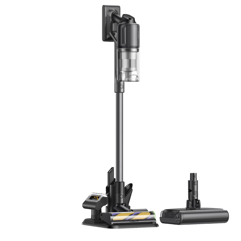 Dreame R20 Ultra sur son support de rangement avec une seconde brosse